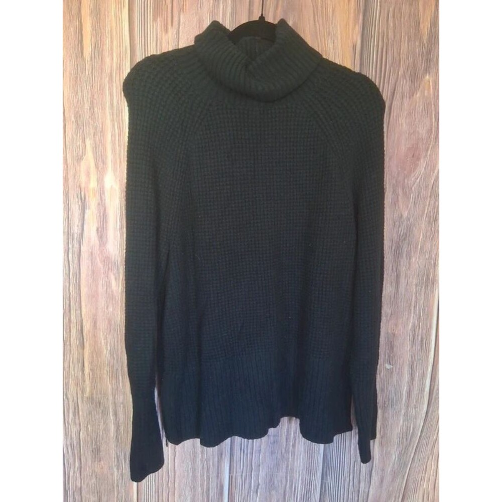 LL bean black turtle neck waffle knit gold side zipper size large